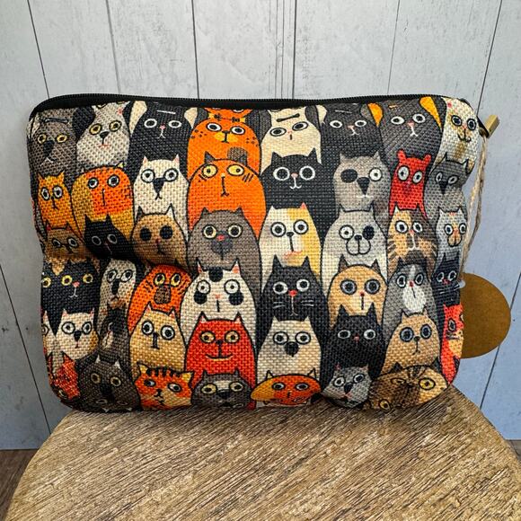 Colorful Autumn Makeup Bag Kitty Cat Lover Bag Artist Pouch NEW FAST SHIP - Picture 1 of 6